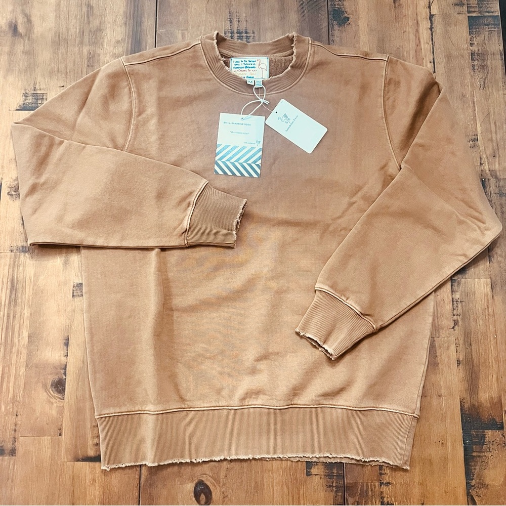 Free People X Sandrine Rose Sweater Womens Chocolate Distressed Crew Plain
